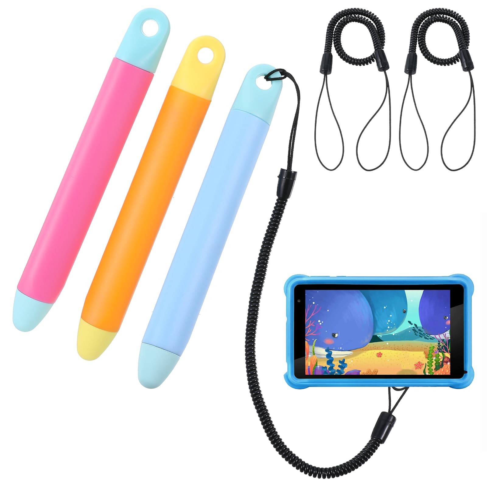 3 Pack Kid Friendly Stylus Pen with Tether Anti Rolling Tablet Stylus