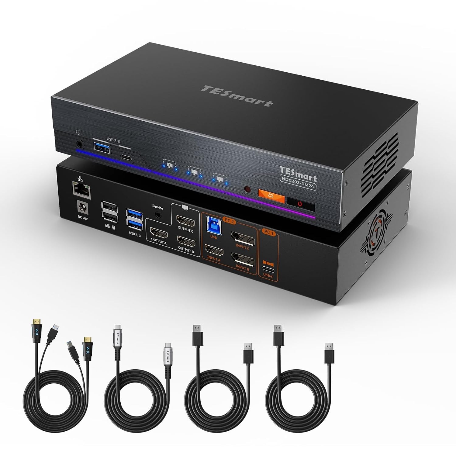 TESMART HDC203-PM24 Triple Monitor KVM Switch for Displaylink on Mac