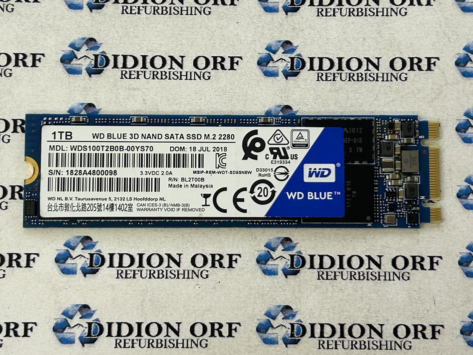WDC 1TB M.2 SATA 2280 SSD WDS100T2B0B-00YS70, Grade A+, SKU 26641