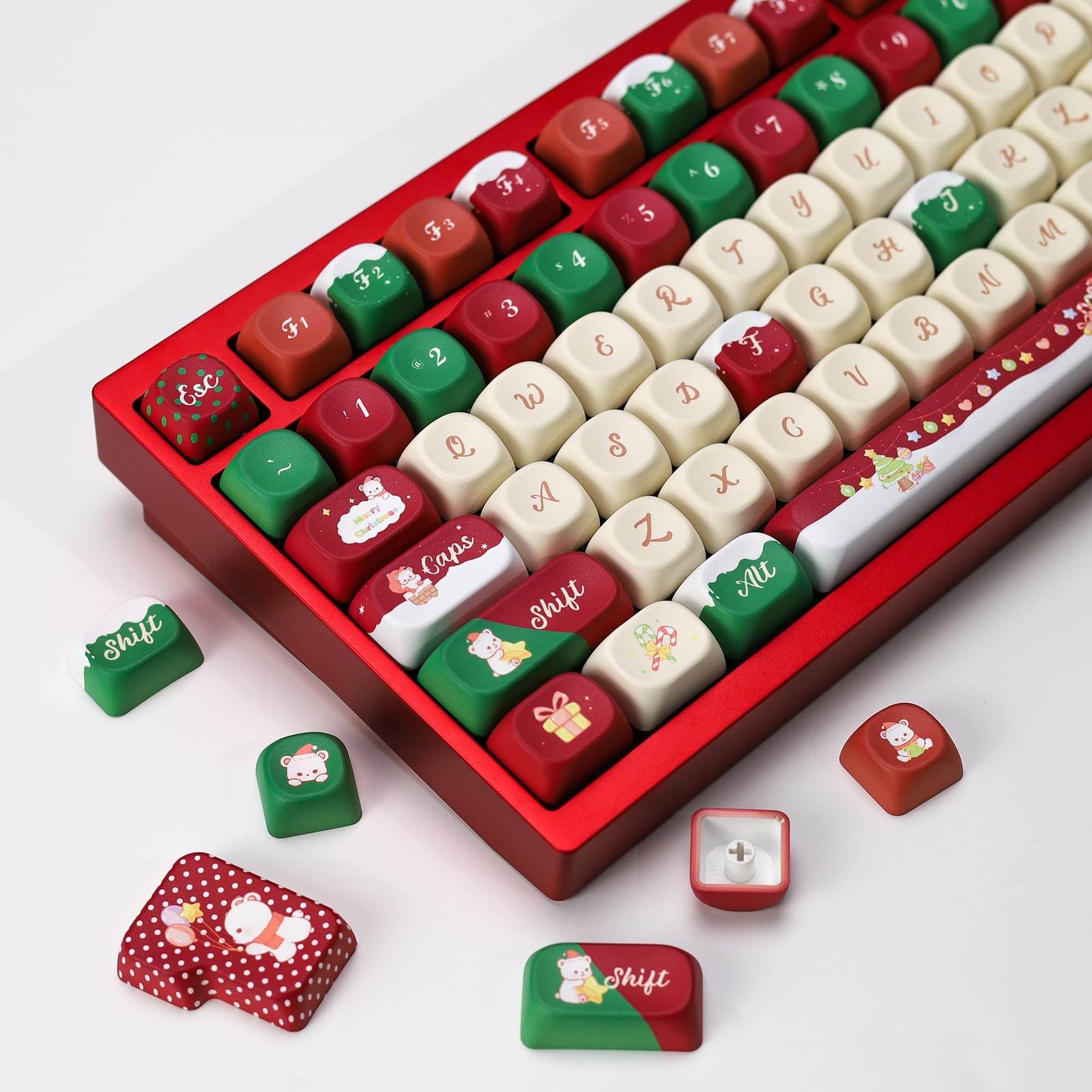 133 PCS KBDiy Christmas Bear KOA Profile Keycaps Red Cute PBT