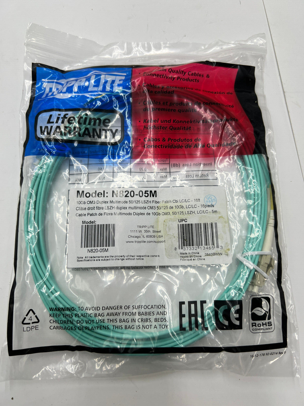 Qty 10 - Tripp Lite N820-05M 5M 10GB Duplex Multi 50/125 OM3 LSZH Fiber Cables