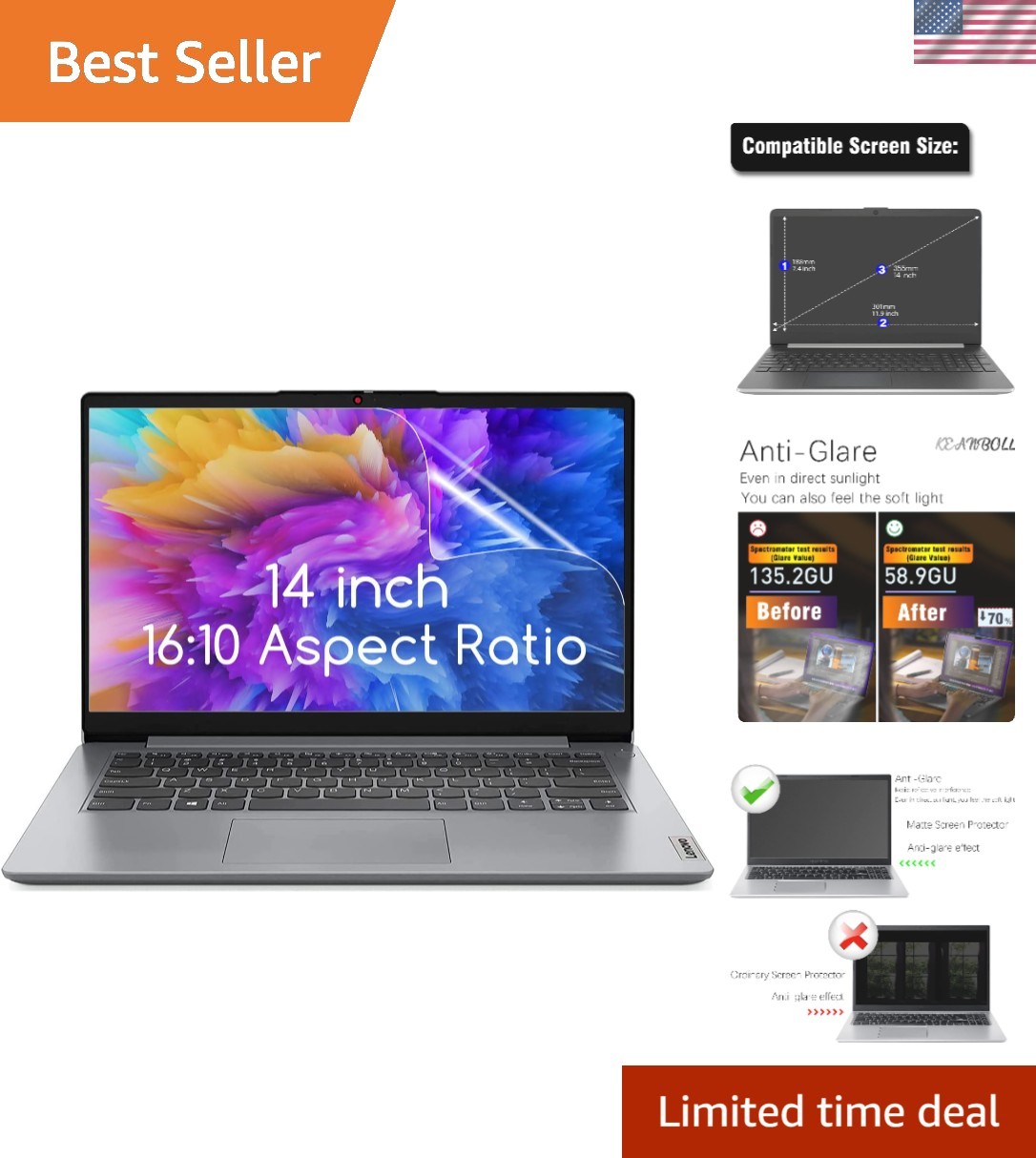 3 PCS 14" Laptop Screen Protector Anti Glare Matte Filter for 14-inch 16:10 A...