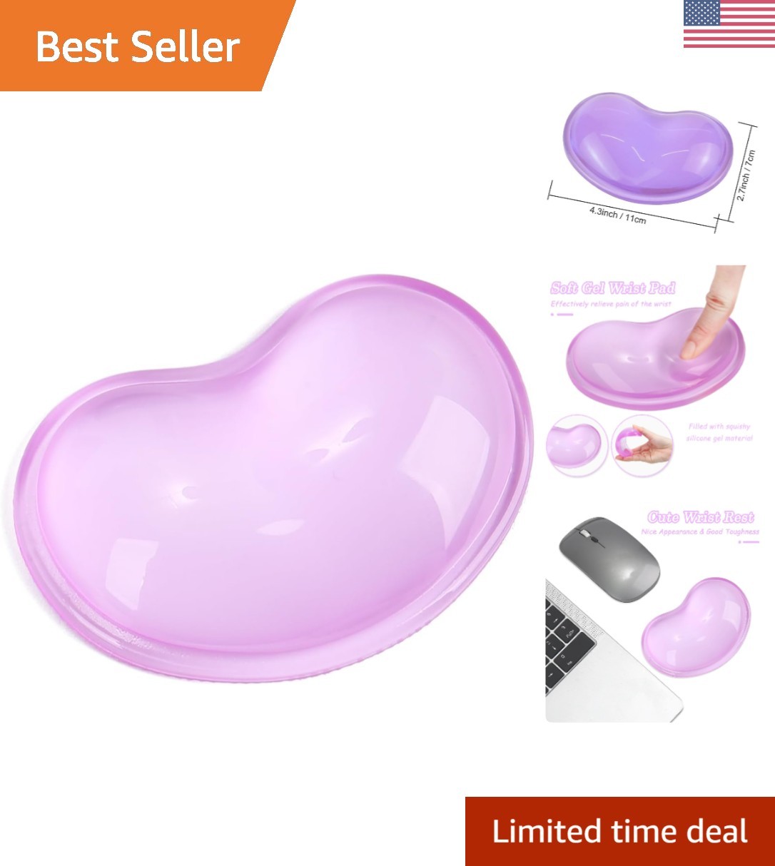 Stylish Purple Ergonomic Gel Wrist Rest Set for Keyboard & Mouse - Dual Comfort