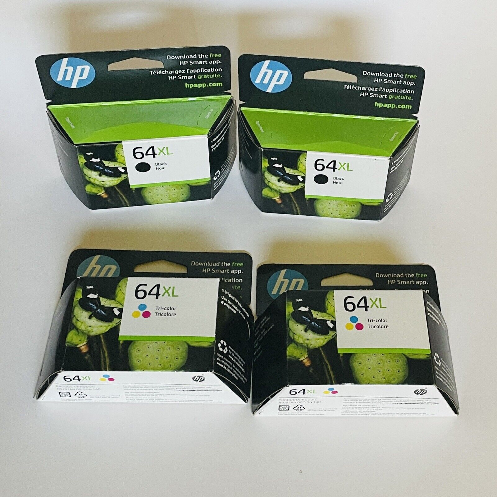 Genuine HP 64XL Toner Black and Tri-Color 4 Pack EXPIRES 10/2025  to 2/2026