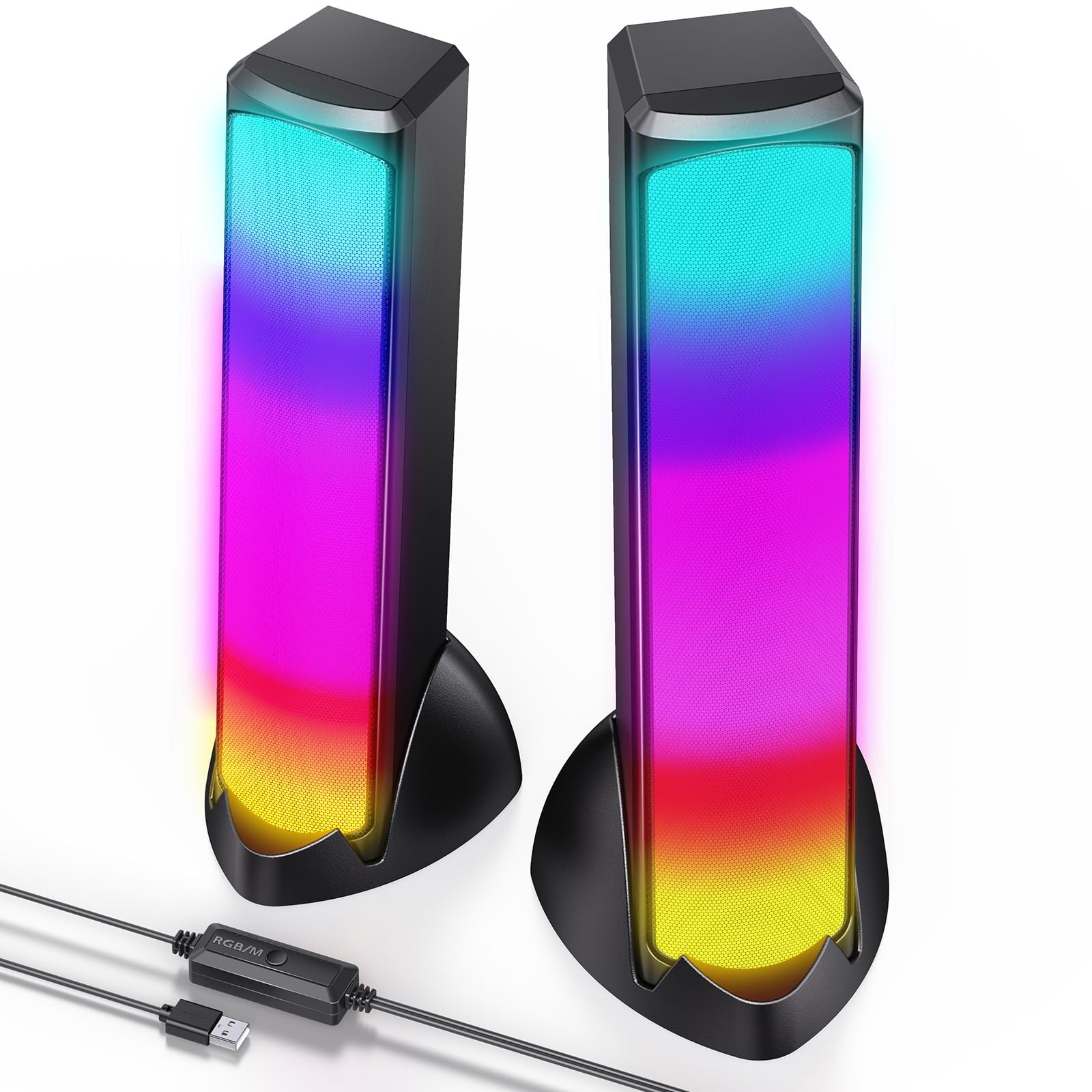 RGB PC Gaming Computer Speakers Full Screen LED Breathing Light 2.0 Channel