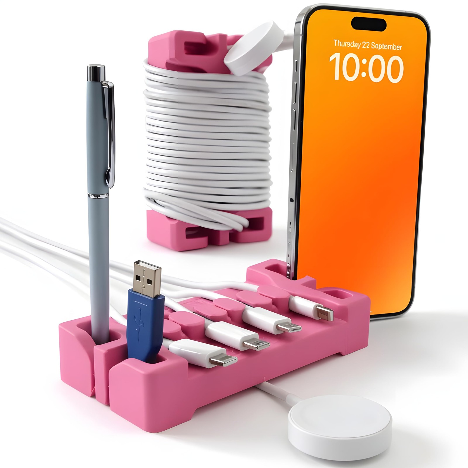 DeskBrick 2PK Silicone + Steel-Weighted Cord Holders for Desks. Weighted Cord...