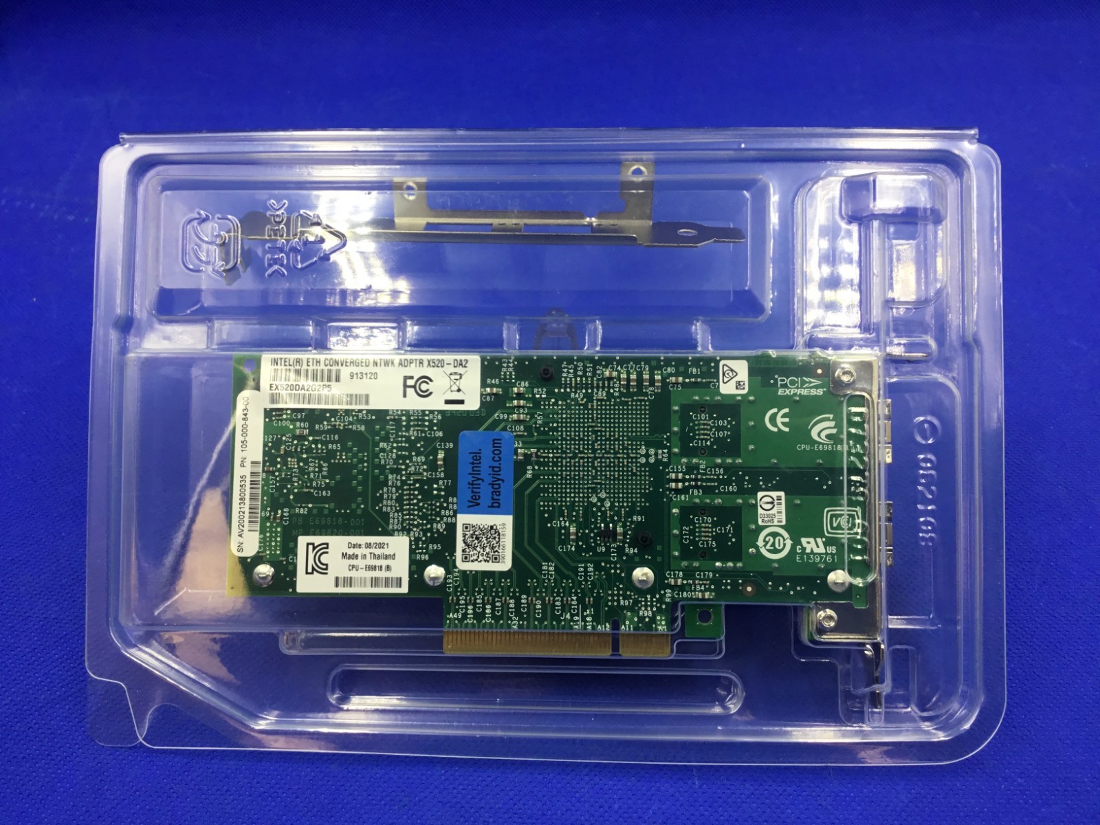 Both brackets Original INTEL X520-DA2 ETHERNET Adapter 10Gbps 2-Port E10G42BTDA