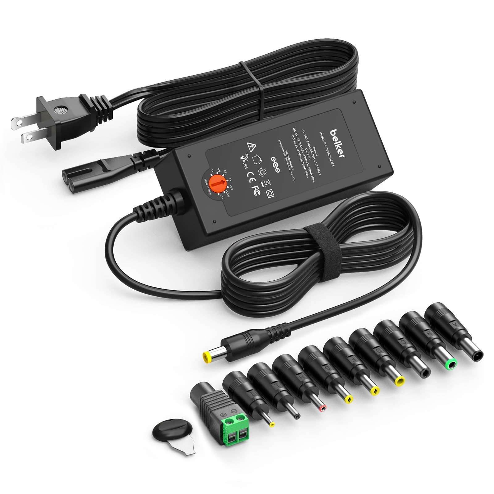 Belker 45W Universal 5V 6V 7.5V 9V 12V 13.5V 15V AC DC 45w 5-15v, Black
