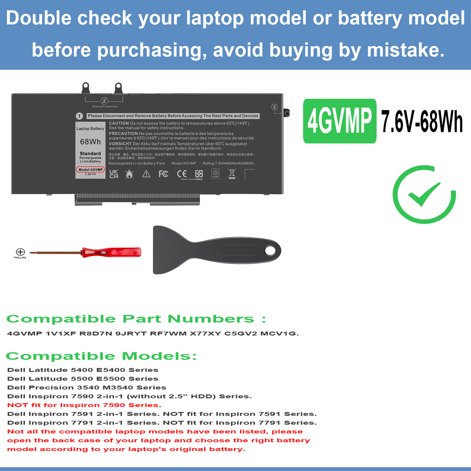 4GVMP/3HWPP Battery For Dell Latitude 5400 E5400 E5500 15 5510 E5510 Series NEW