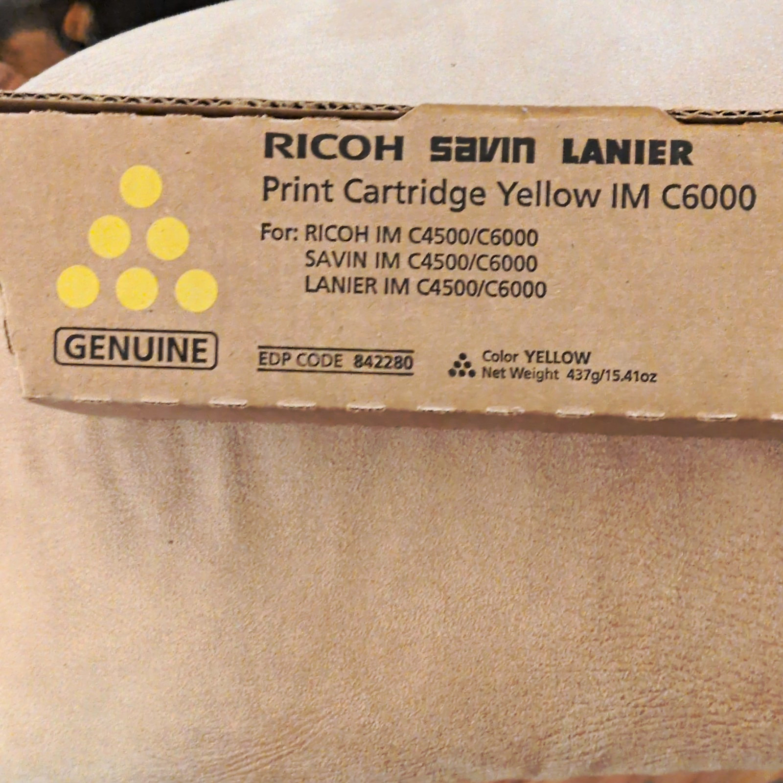 Ricoh Genuine Yellow Laser Toner Cartridge for IM C4500/C6000 842280