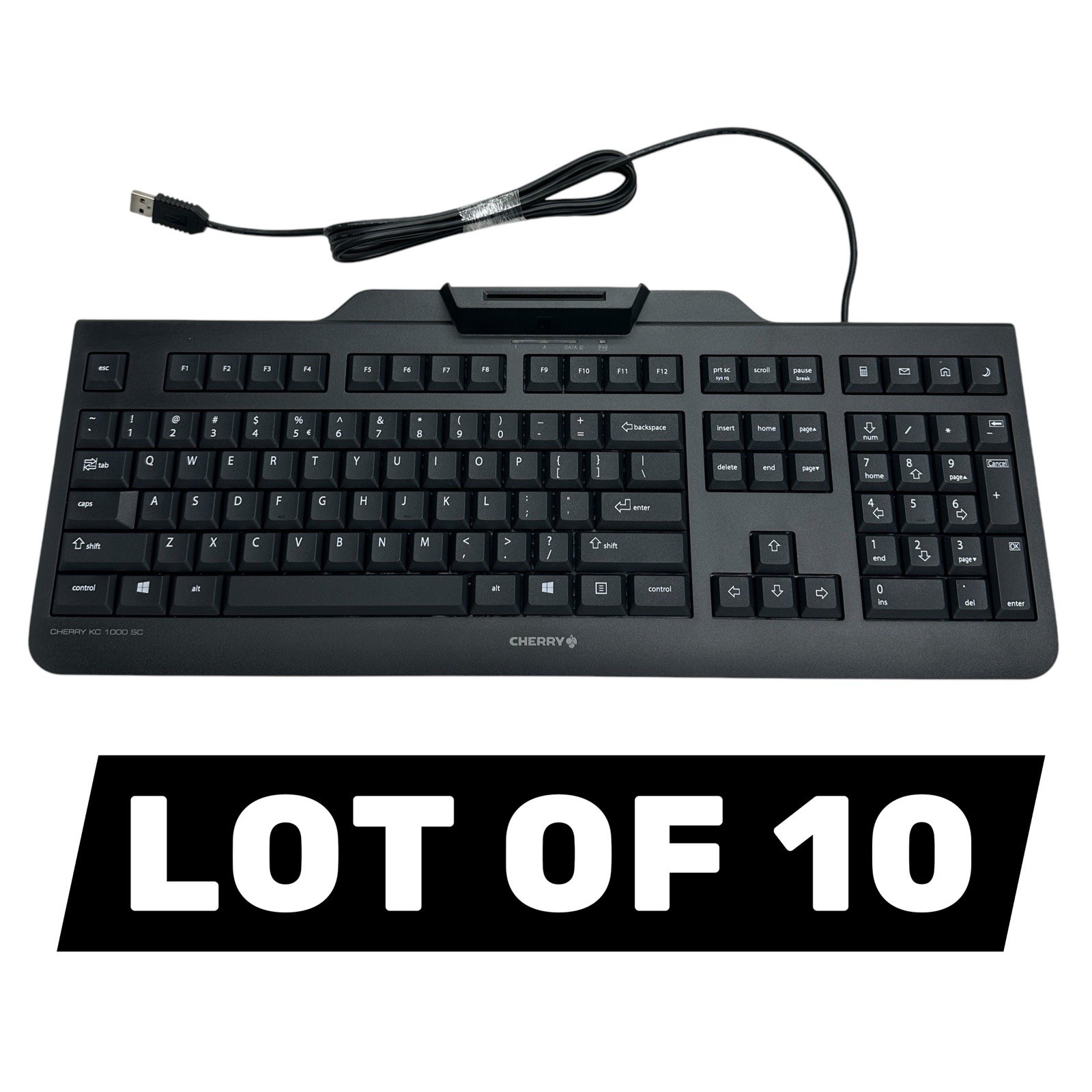 Lot of 10 - NEW - Cherry KC 1000 SC - TAA USB Keyboard - with Smart Card Reader