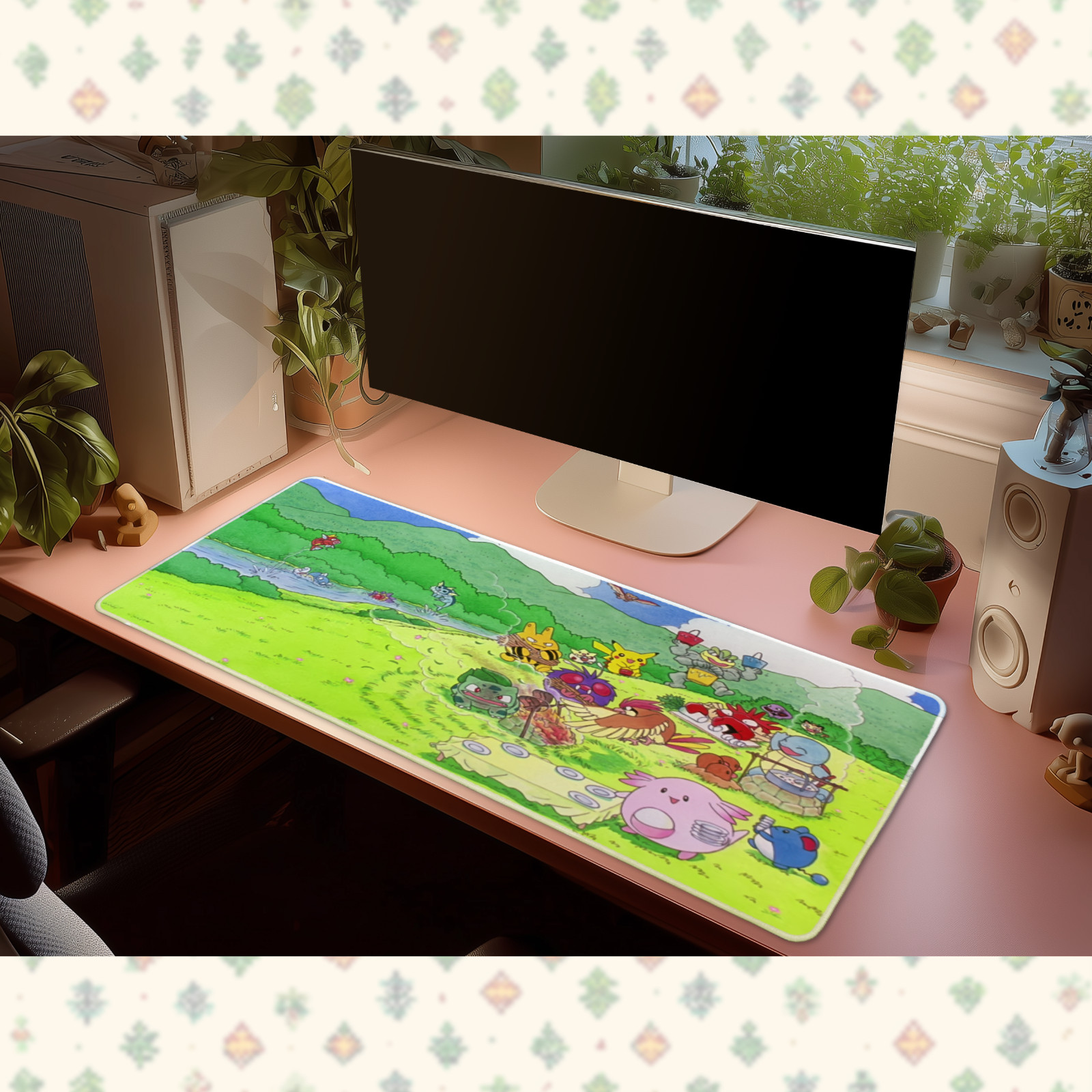 Pokemon Picnic BBQ Pikachu Bulbasaur Chansey Desk Mat Mouse Pad Gaming Large
