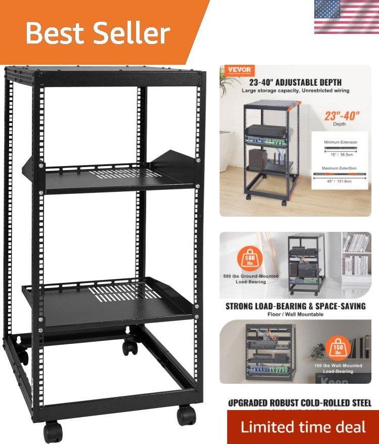 Heavy-Duty 20U Server Rack with Mobility - Ideal for Office and Classroom Use