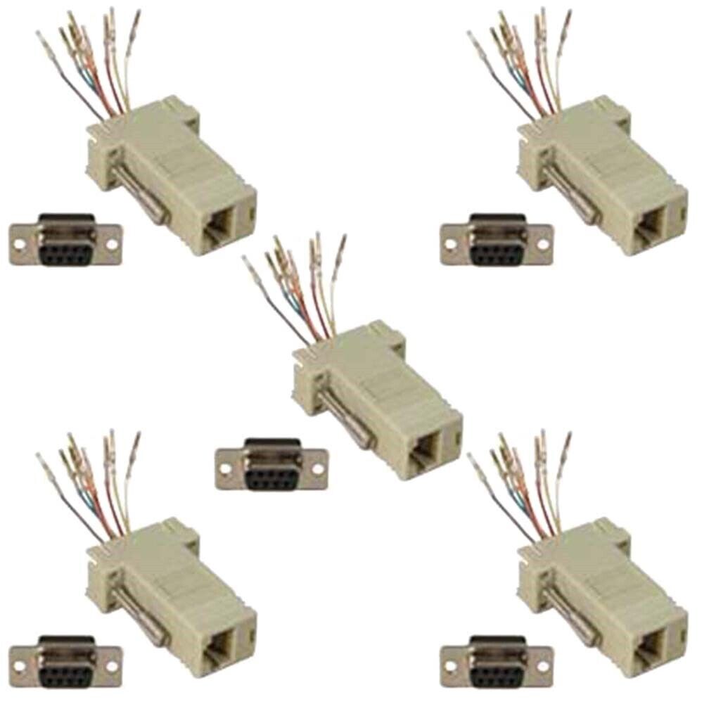 5x 9-Pin DB9 Serial RS232 Female to RJ45 Female Network Adapter Converter Ivory