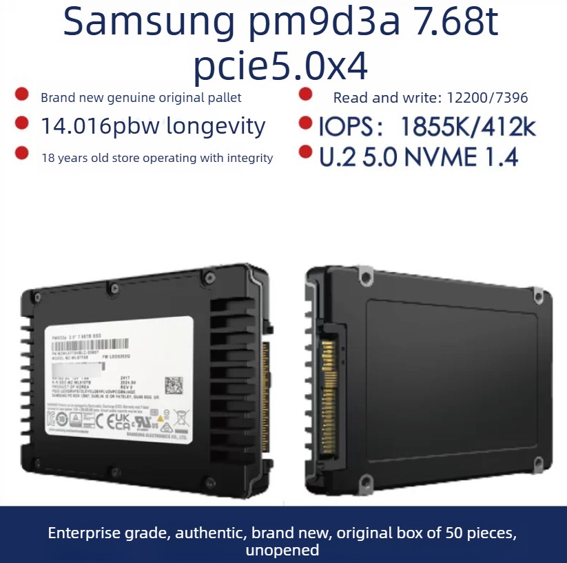 Samsung PM9D3a 7.68TB SSD U.2 PCIe 5.0 MZ-WL67T6B MZWL67T6HBLC-00B07 2.5-inch