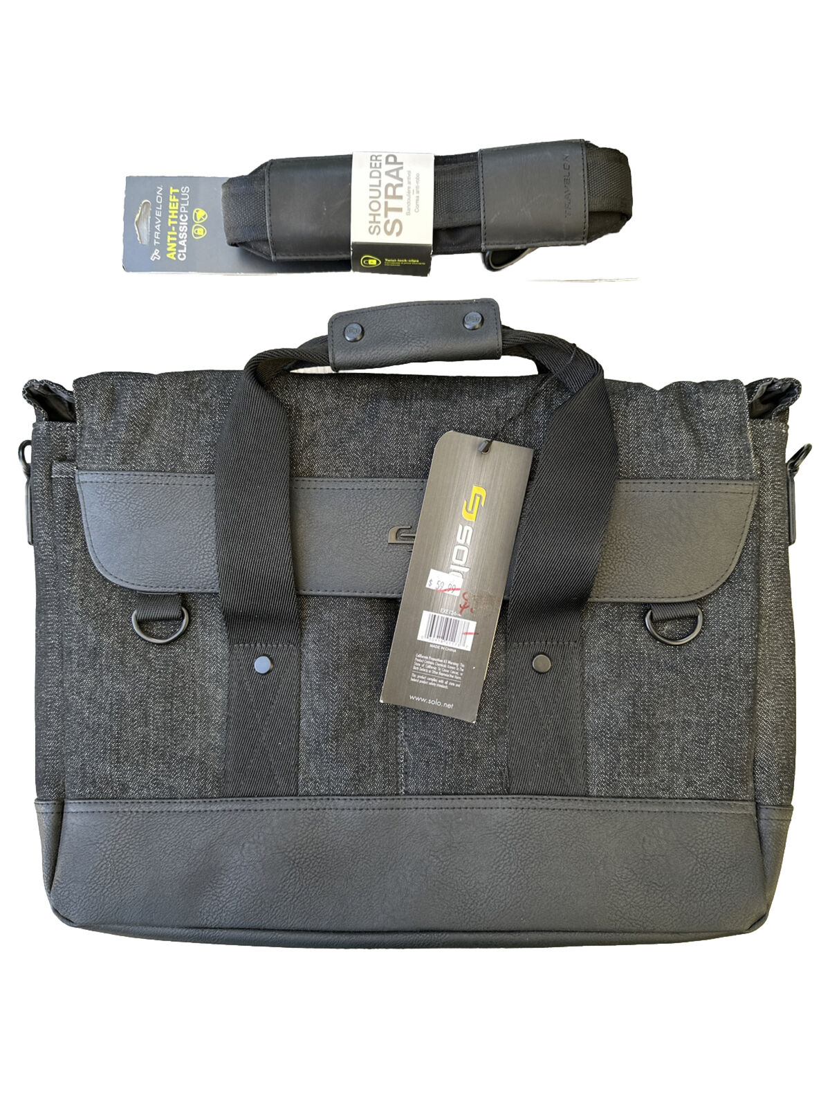 Travelon Anti-theft Strap &SOLO Bradford Hybrid Briefcase Messenger  Laptop Bag
