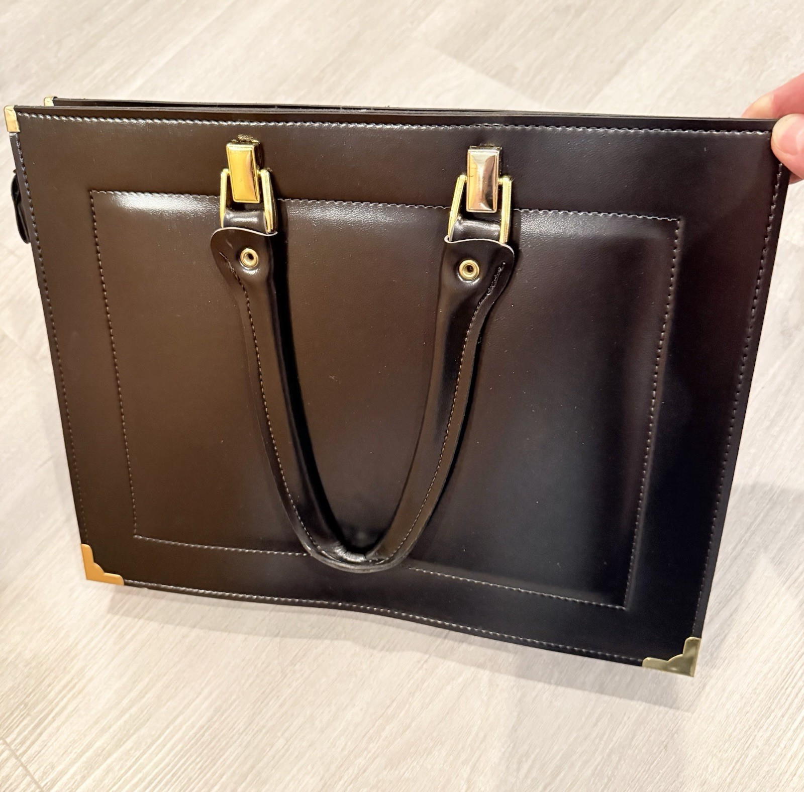 Elegant Black Sleek Briefcase Zipper Closure  With Compartments 