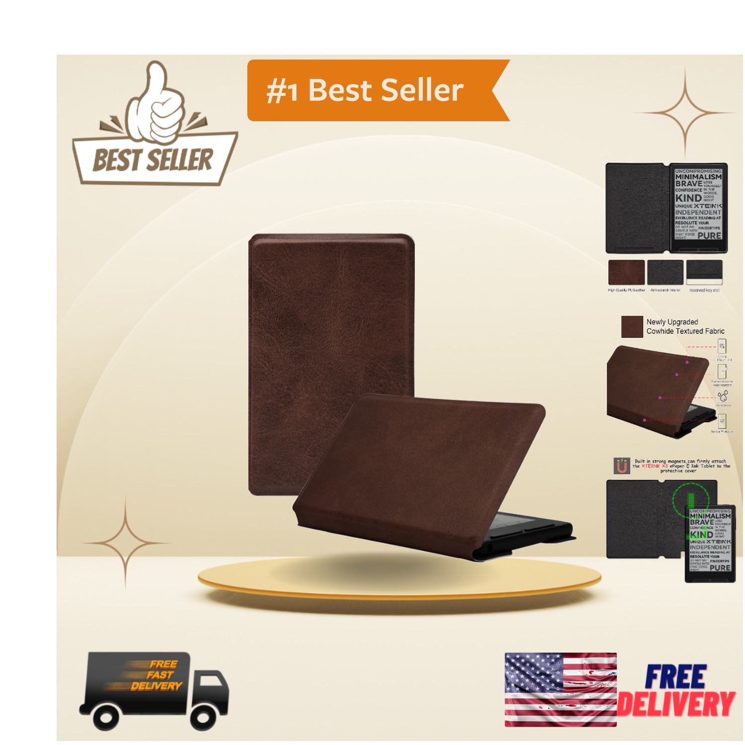Ultra-Thin Magnetic Case for 3.7-in Xteink X3 - Lightweight Leather Protection