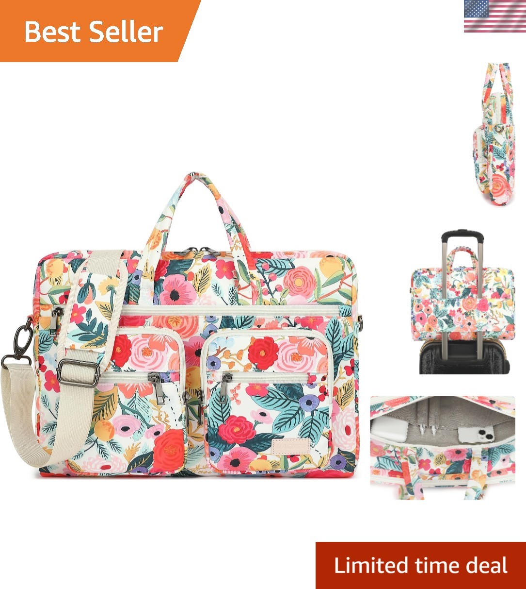 Garden Rose Waterproof & Shockproof Laptop Shoulder Bag - Fits 15.6 Inch Laptops