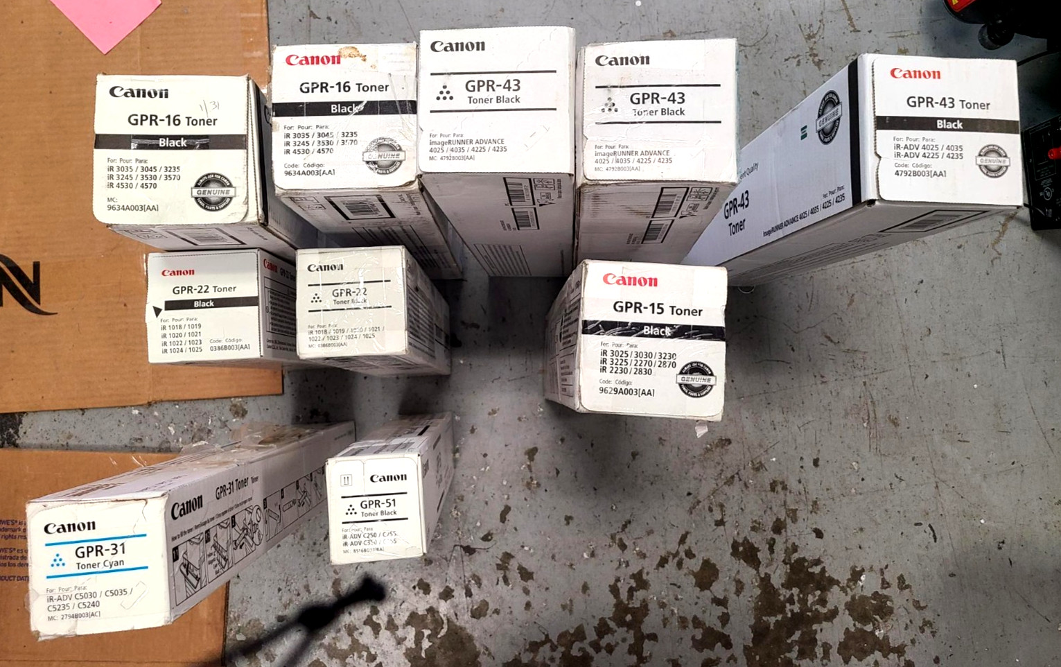 Lot of 10 Canon Black Toners 3X GPR-43,2X GPR 16, 2X GPR 22, 15, 51, &31