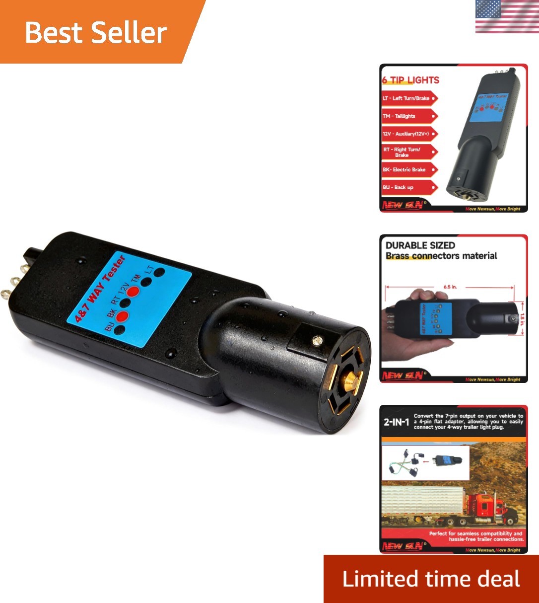 Trailer Tester & 7-Way/4-Way Adapter, 2-in-1 Circuit Checker | Tests 7-Way RV...