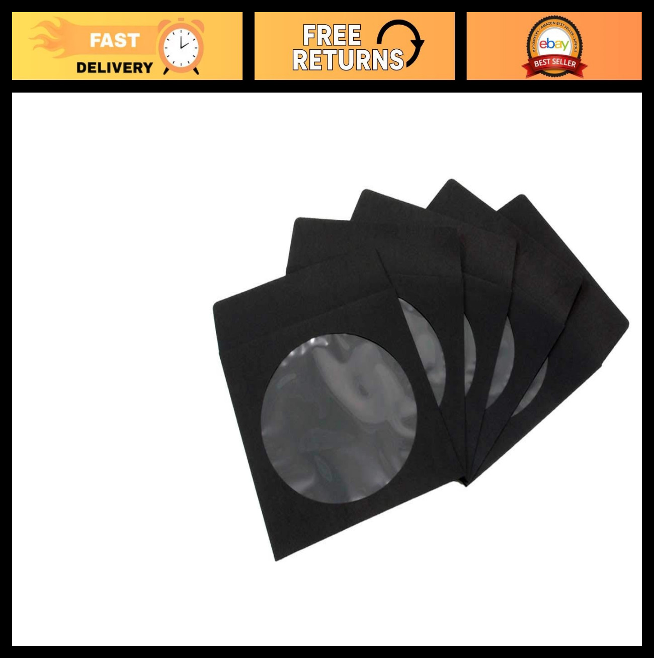 1,000 Thick Black CD DVD Blu-ray Disc Sleeves with Window & Flap - Heavyweight