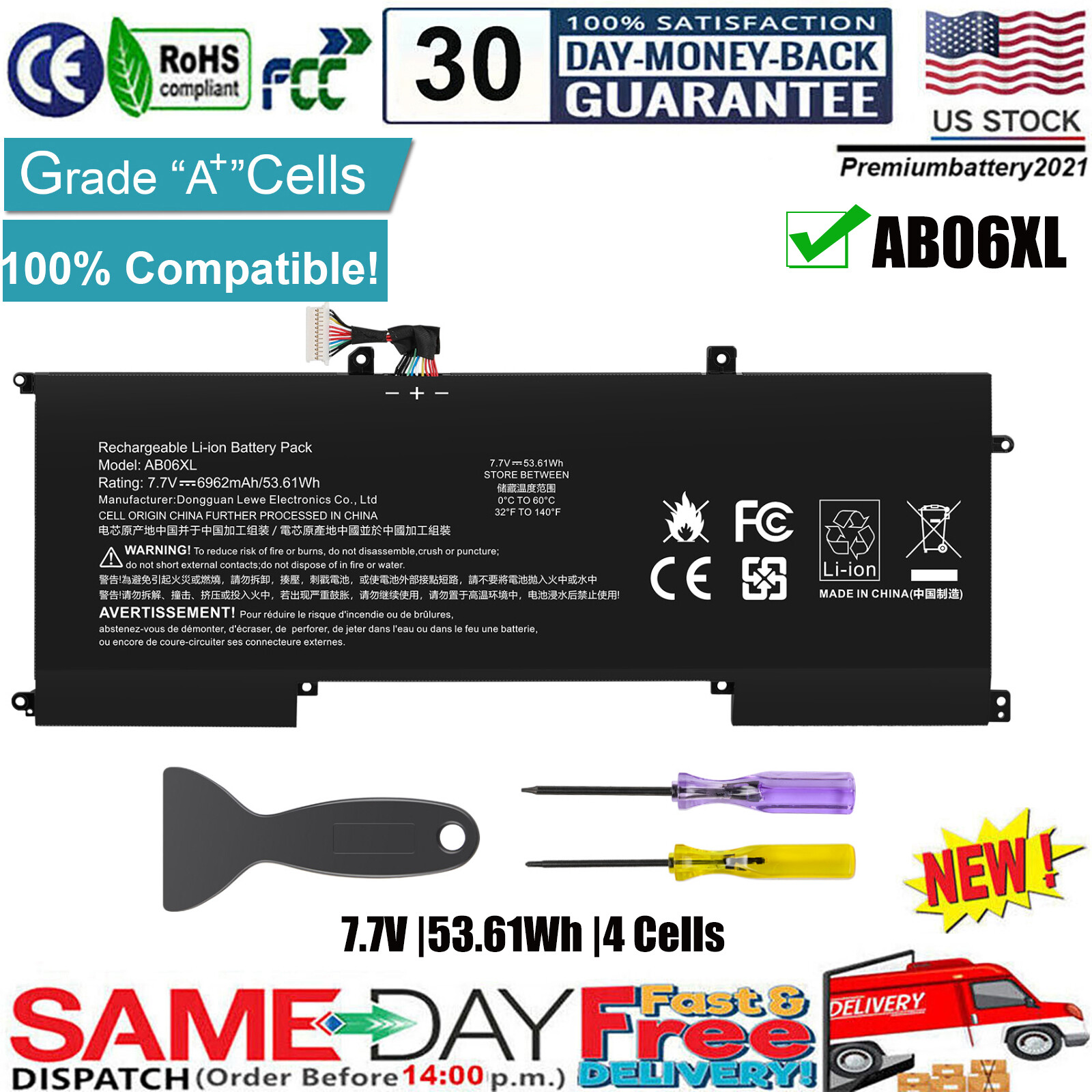 ✅ New AB06XL Battery for HP Envy 13 2017 13-AD019TU HSTNN-DB8C 921438-855 US