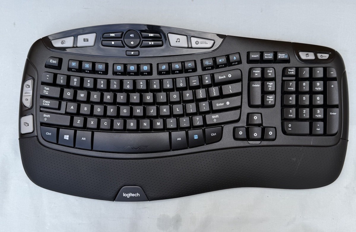 Logitech K350 Wireless Wave Keyboard Ergonomic Y-R0053 Tested No USB Dongle