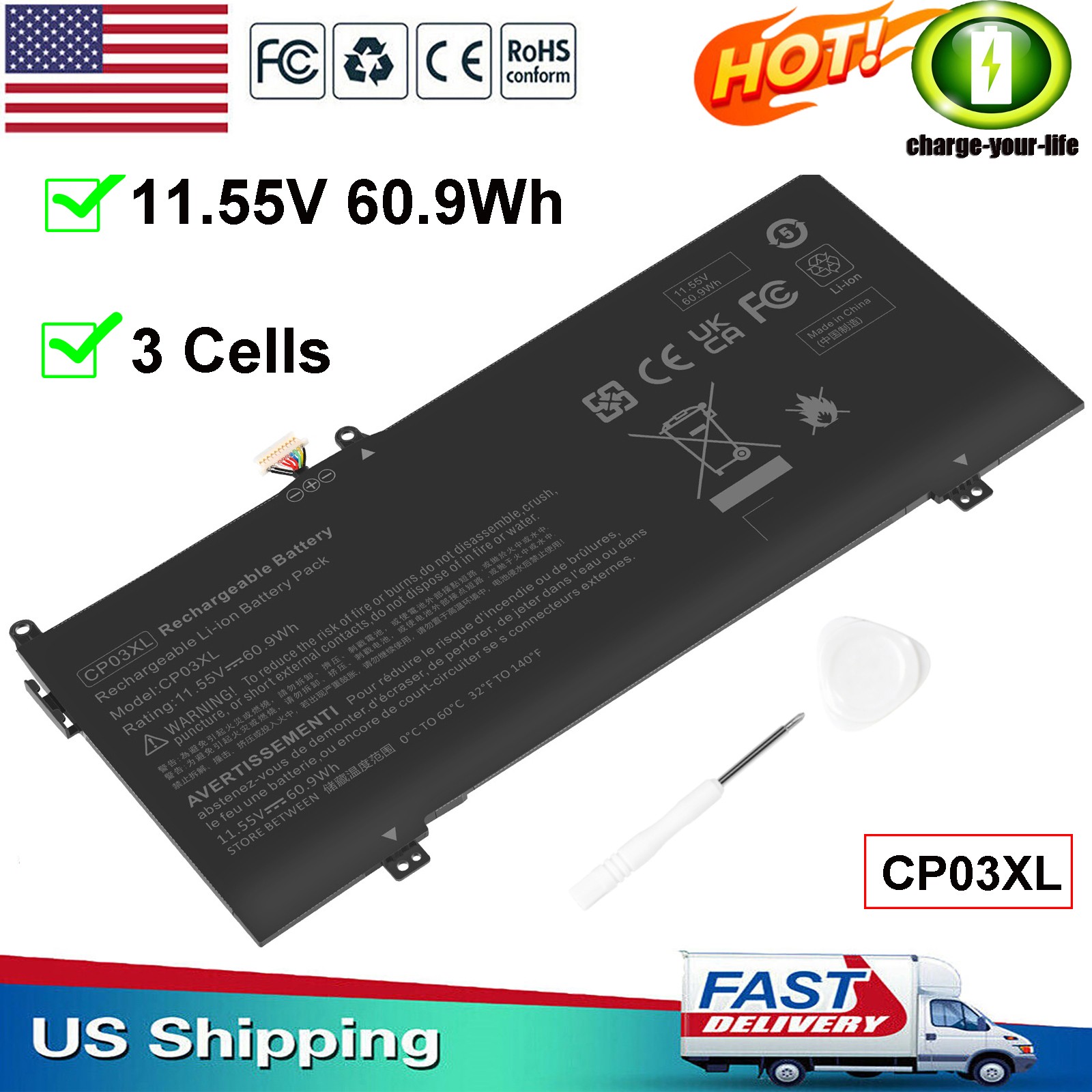 CP03XL Battery for HP Spectre x360 13-ae000 Series 929072-855 HSTNN-LB8 Laptop