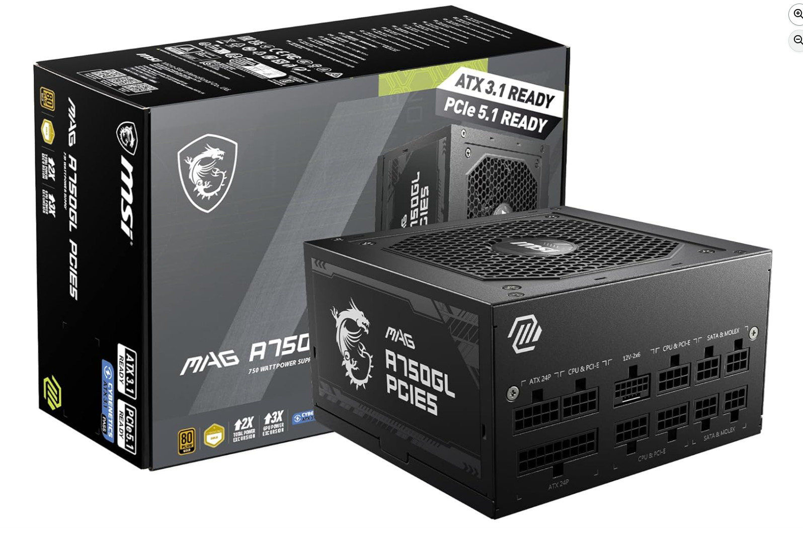 Msi MAG A750GL PCIE5 750W 80+ GOLD Power Supply Damaged box