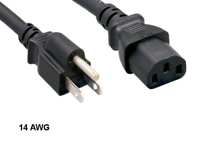 10PCS 25' Black Standard Power Cord NEMA 5-15P to IEC-60320-C13 14AWG 15A/125V