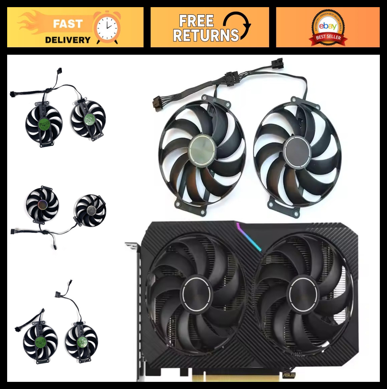 87MM 12V 0.5A Graphics Card Cooling Fan for RTX 3060/3060 TI 6Pin - ASUS Dual