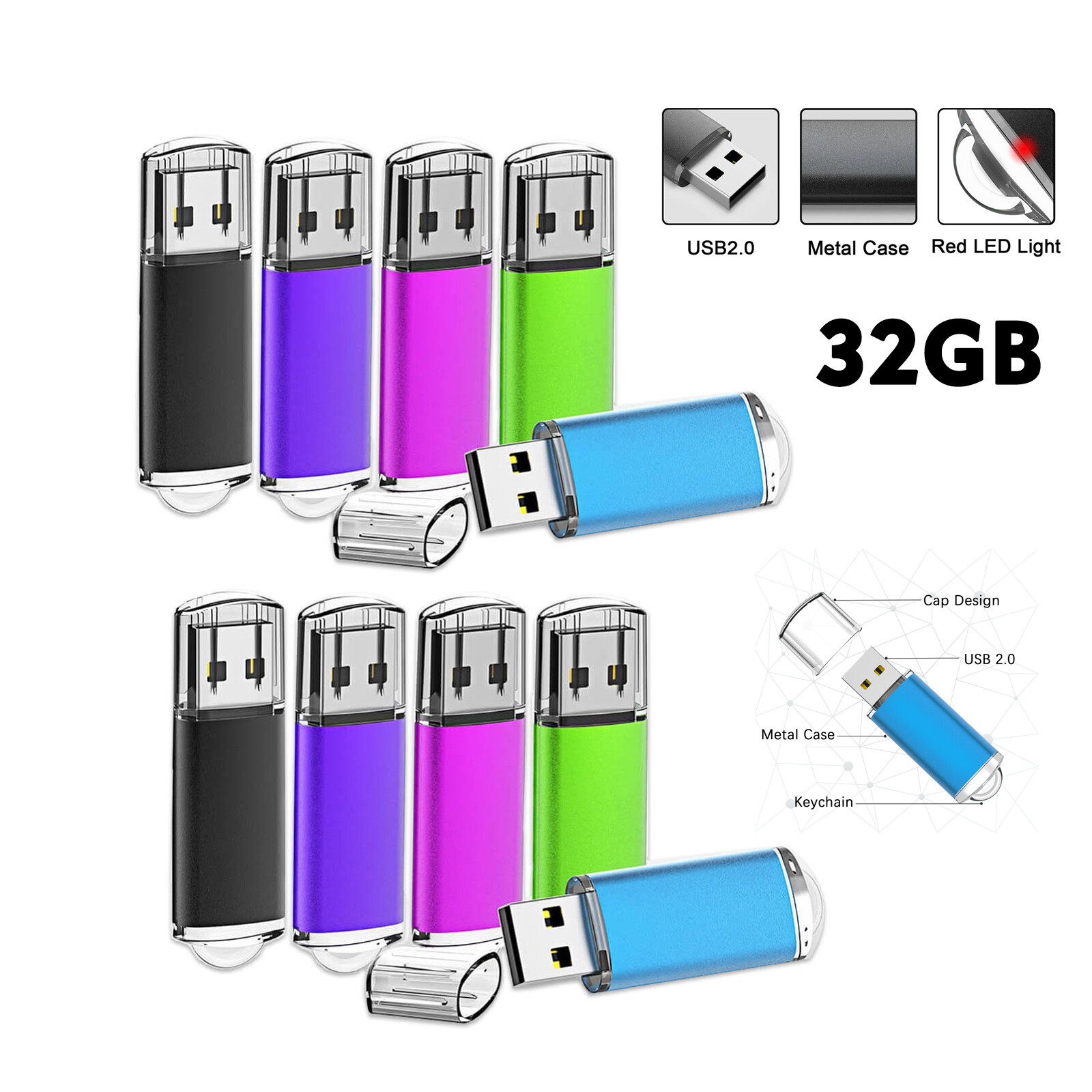 5/10/20 USB 2.032GB Metal Rectangle USB Flash Drive Memory Stick Thumb Drive Lot