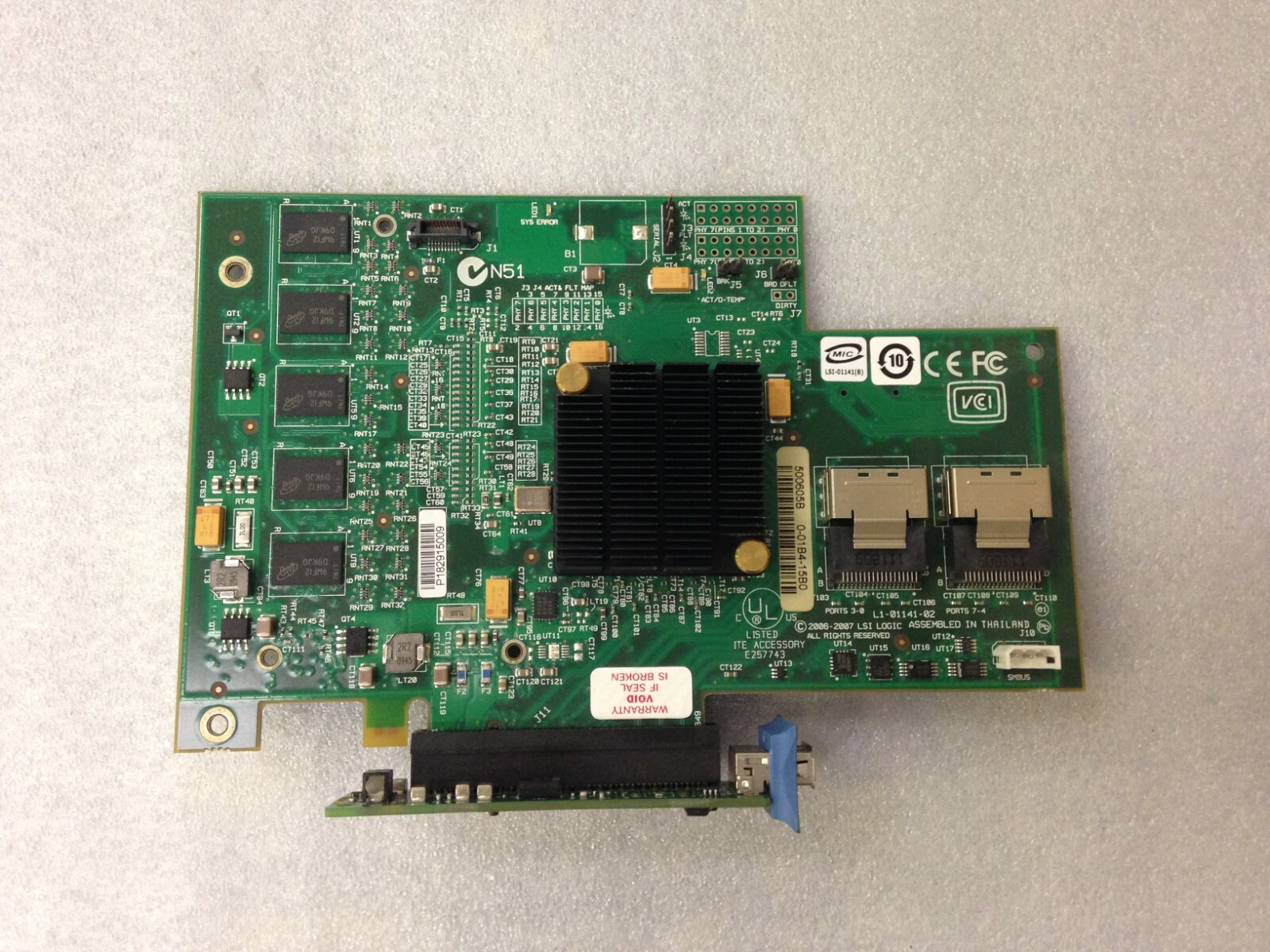IBM 43W4297 MRSAS 8708E MR10i ServeRAID Controller W/ 43V7067 Riser Card.