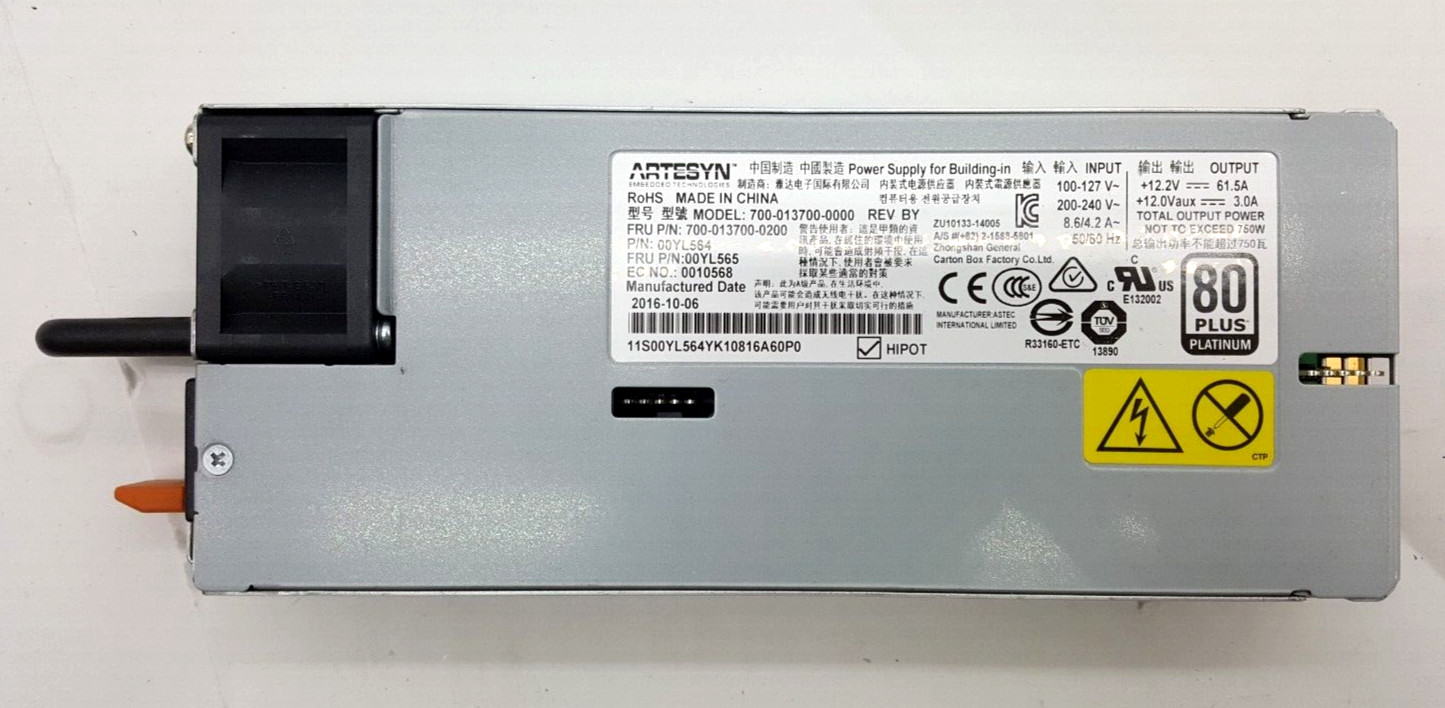 ARTESYN 700-013702-0000 POWER SUPPLY 550W 80 PLUS PLATINUM HOT SWAP
