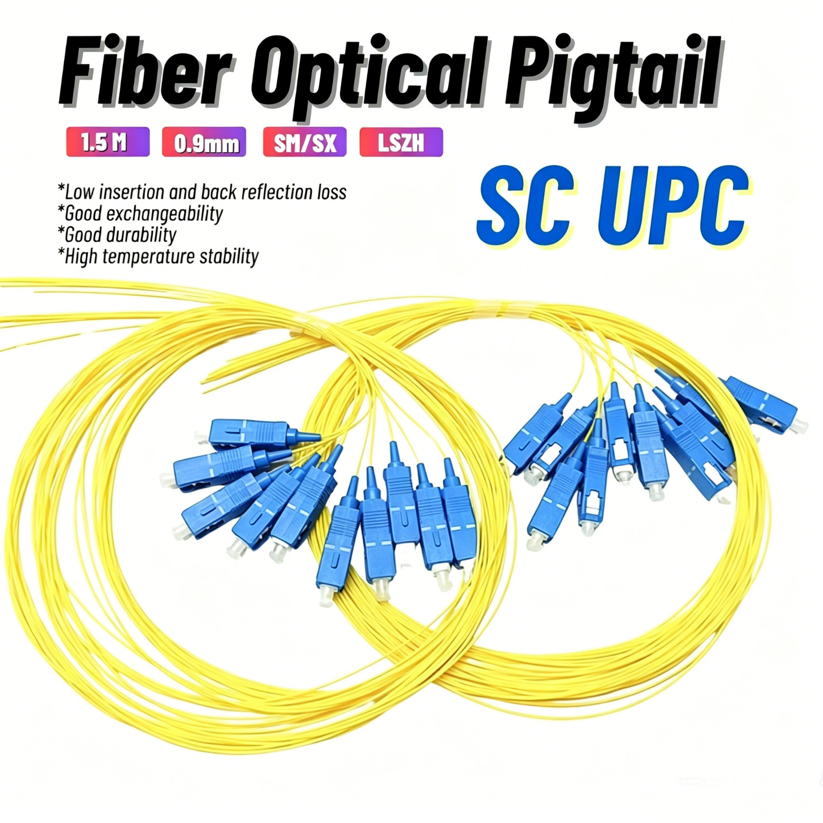 10-50PCS 1.5M SC UPC Simplex Fiber Pigtail 9/125 0.9mm Single Mode Optical Cord