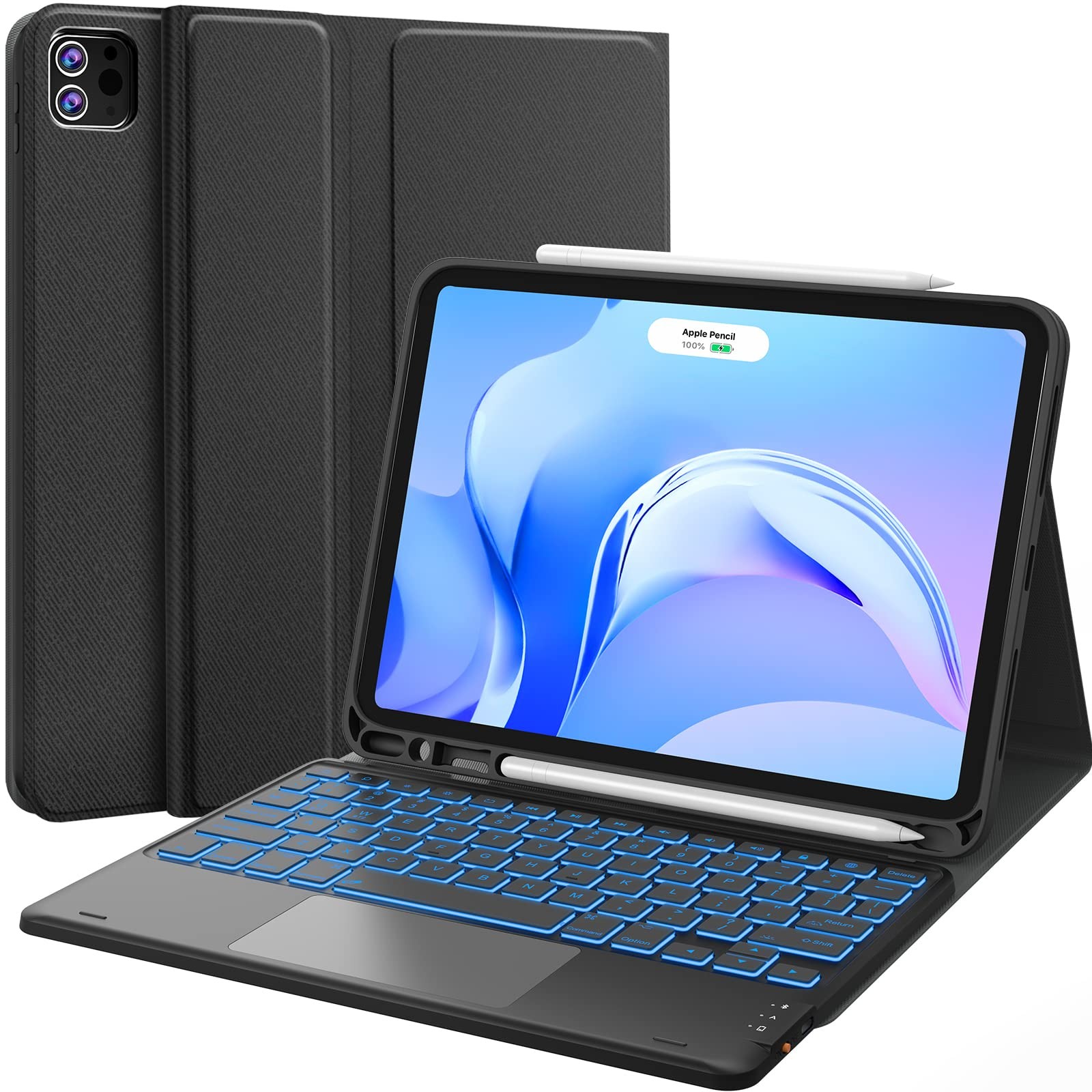 for iPad Air 11 Inch Case with Keyboard M3/M2 (2025/2024), 7-Color Backlight