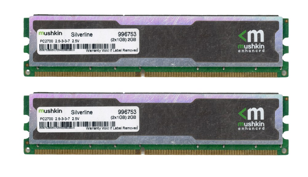 MEMORY MUSHKIN 2GB 2x1GB DDR PC2700 333MHz 996753 Non-ECC