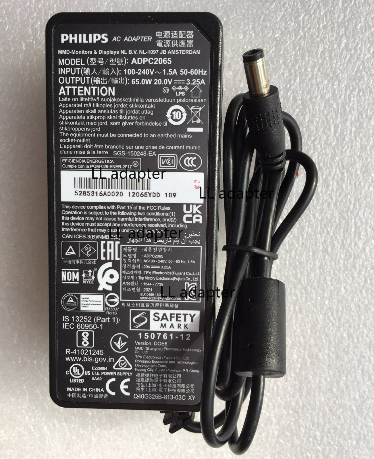 New Original Philips 276E8VJSB 4K Ultra HD LCD monitor ADPC2065 65W 20V Adapter@