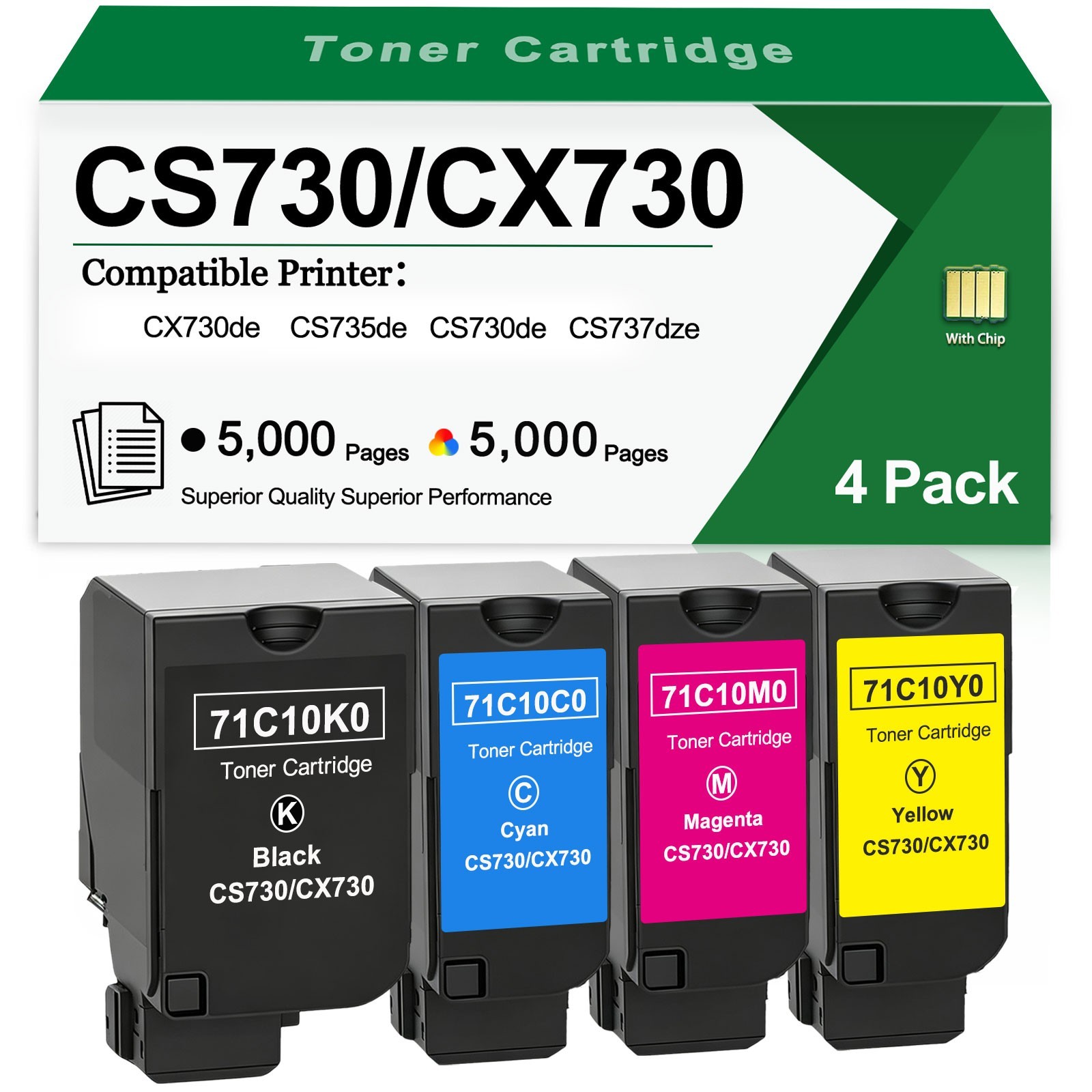4 Pack CS730 CX730 CS735 Toner Cartridge for CS737dze CX730de CX735adse CS735de