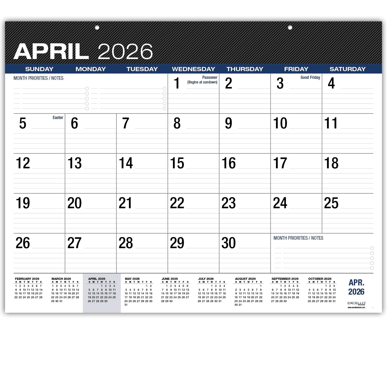 22x17 Inch Large Print Desk Pad Calendar Apr 2026  Dec 2027 21 Months Black