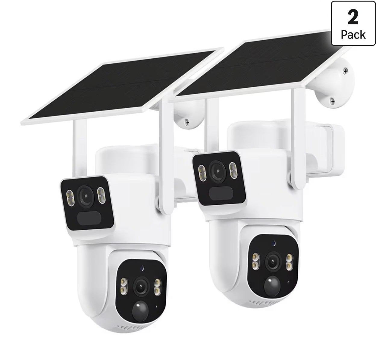 Dual-Lens Solar Security Cameras Wireless Outdoor, 2 Pack, 2K+2K Dual Views, Col