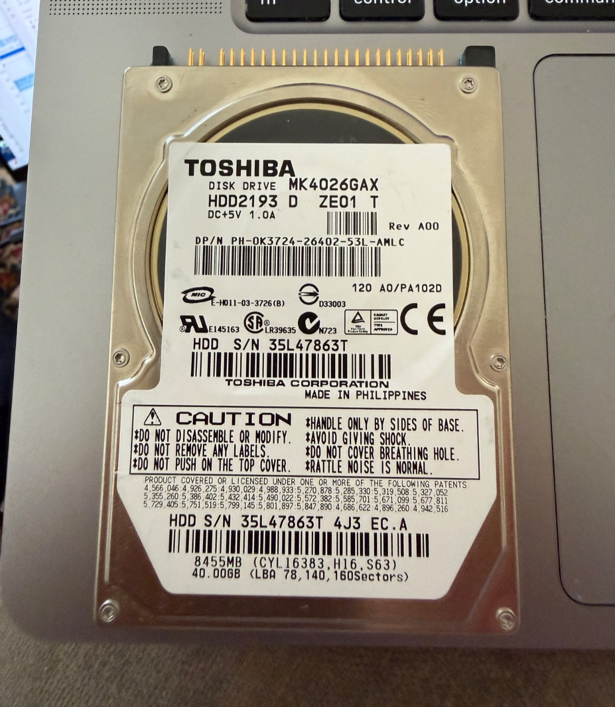 Toshiba MK4026GAX 40GB 2.5 Inch IDE Laptop Hard Disk Drive HDD - Tested