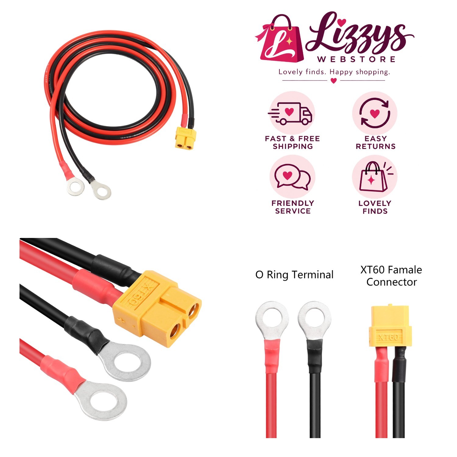 1M XT60 Cable with O Ring Terminal - Ideal for RC Aircraft and Toy Cars