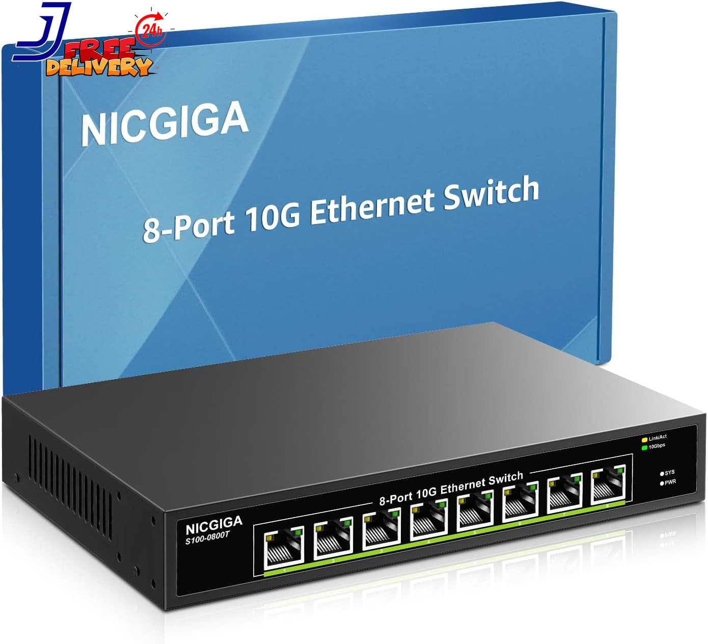 8 Port 10G Ethernet Switch Unmanaged with 8X 10Gb Base-T Ports NICGIGA 10Gbp