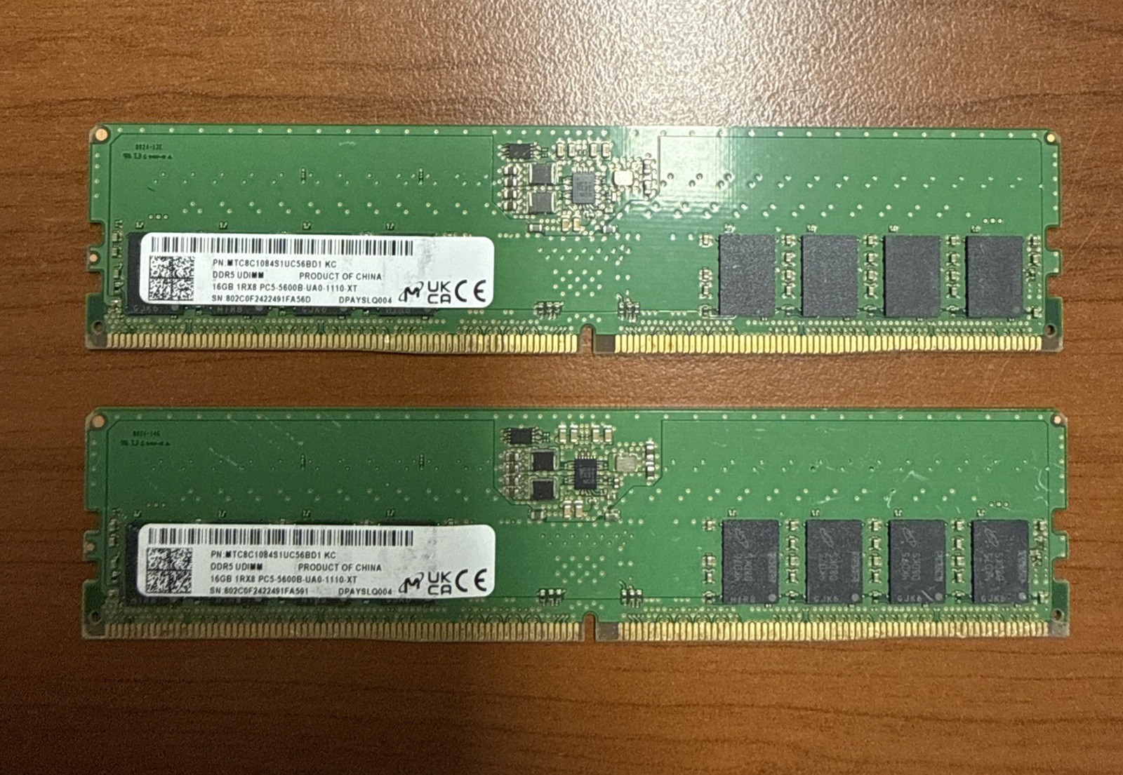 (Set of 2) Micron 16GB 1RX8 PC5-5600B-UA0-1110-XT / MTC8C1084S1UC56BD1 Desktop