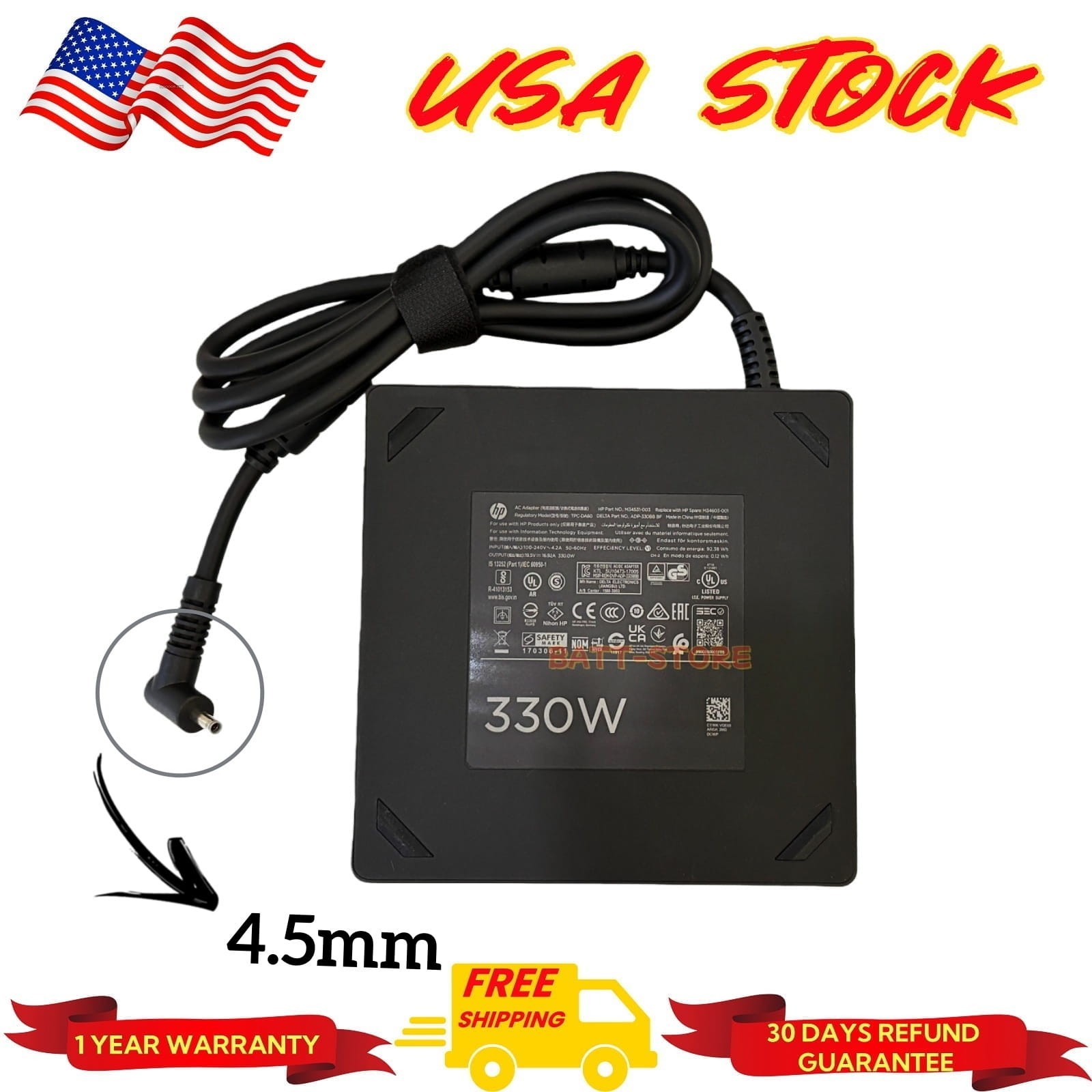 4.5MM Genuine New 330W TPC-DA60 AC Adapter Charger for HP omen 17 17-ck1000