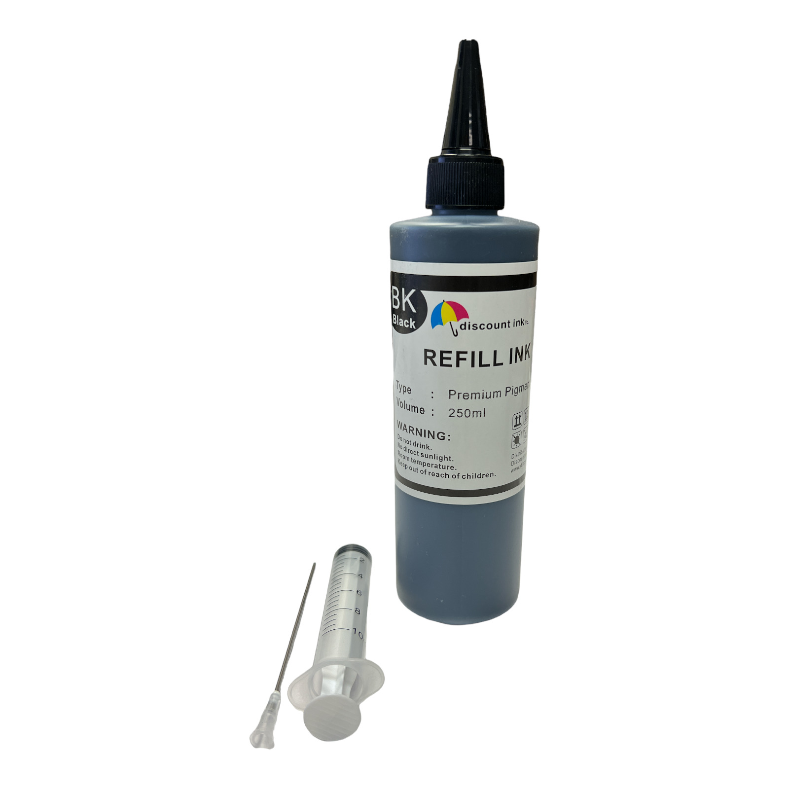 250ml Pigment Black bulk refill ink for Epson Refillable Cartridges, CISS CIS
