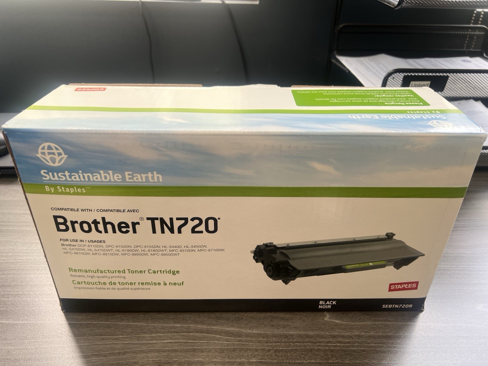 Staples Sustainable Earth toner cartridge Brother TN720. Open Box. Brand New. 
