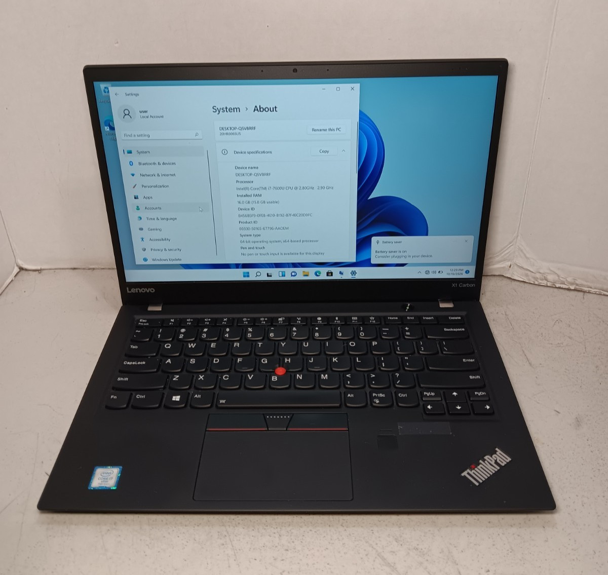 ThinkPad X1 Carbon 5th Gen Core i7-7600U 2.80GHZ 16GB RAM 256GB SSD Win11 #69